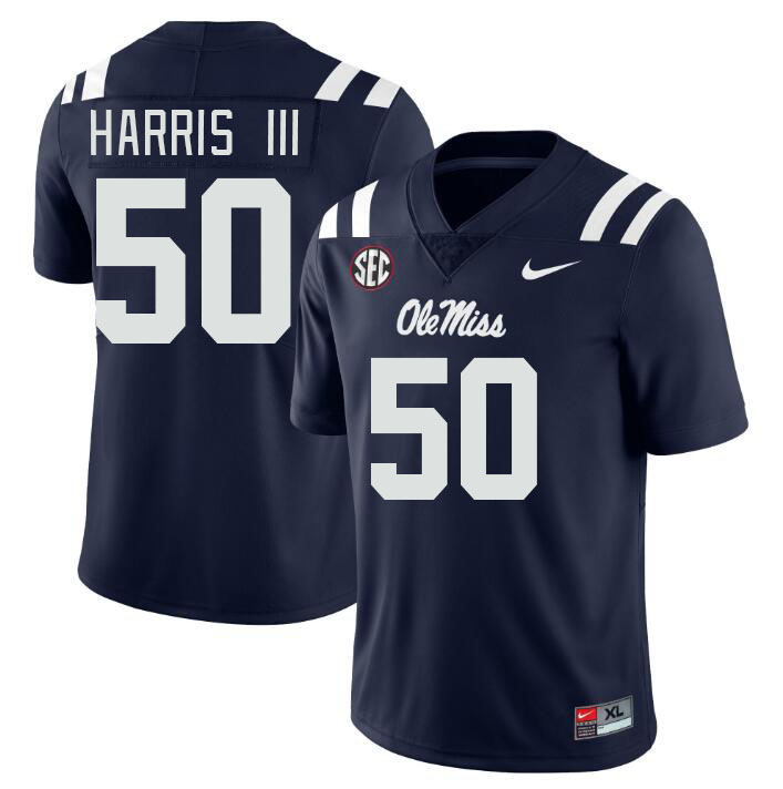 Men #50 Tres Harris III Ole Miss Rebels College Football Jerseyes Stitched Sale-Navy